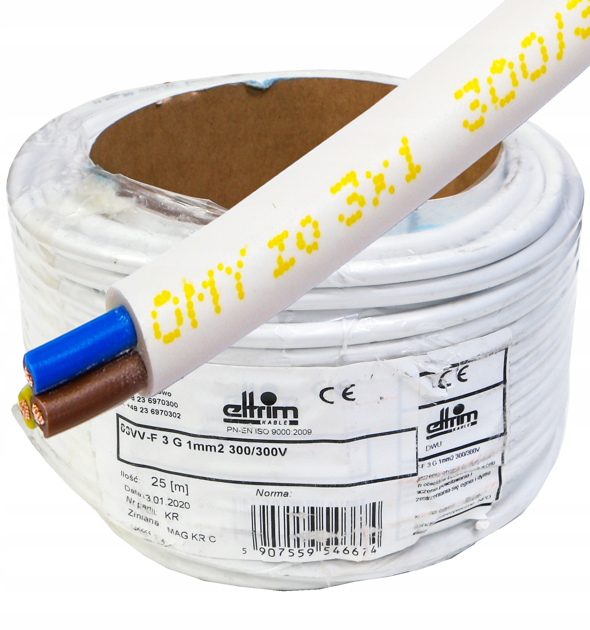 Kabel Omy 3x1 mm 300/300V Cu měděný 25 m kulatý