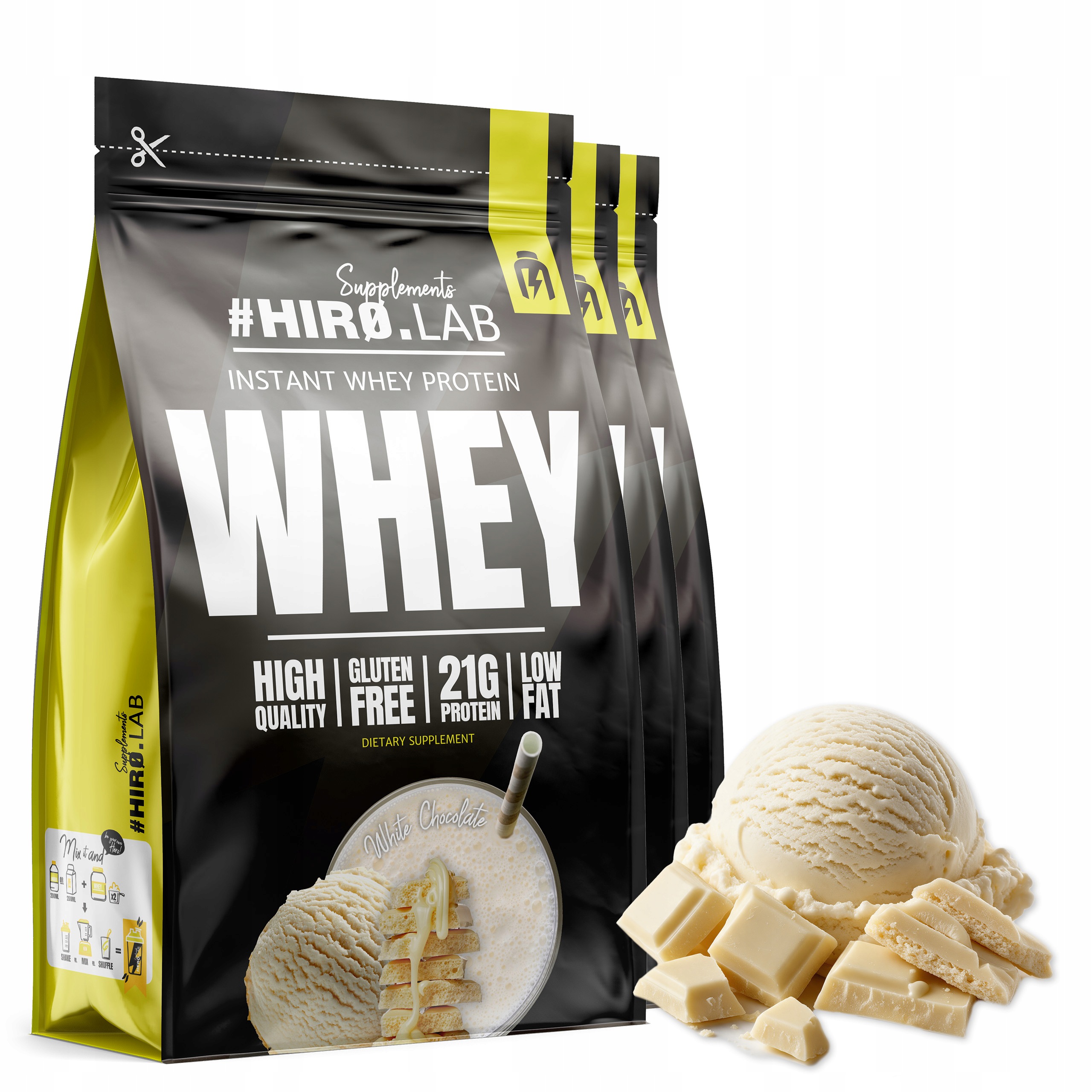 3x syrovátkový protein Wpc Instant Whey Protein 750 g Bílá Čokoláda Hiro