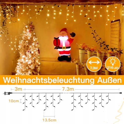 OLLNY WODOODPORNE LAMPKI ŚWIĄTECZNE GRILANDA 8 TRYBÓW 3.5M 352 LED — miniatura 10