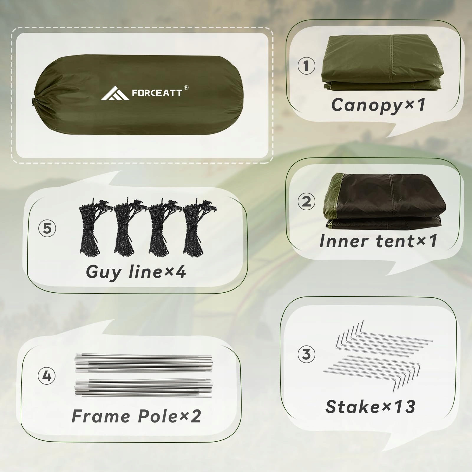 FORCEATT Namiot 2 Osobowy Wodoodporny 3-4 Sezon Lekki Trekking Outdoor — miniatura 5