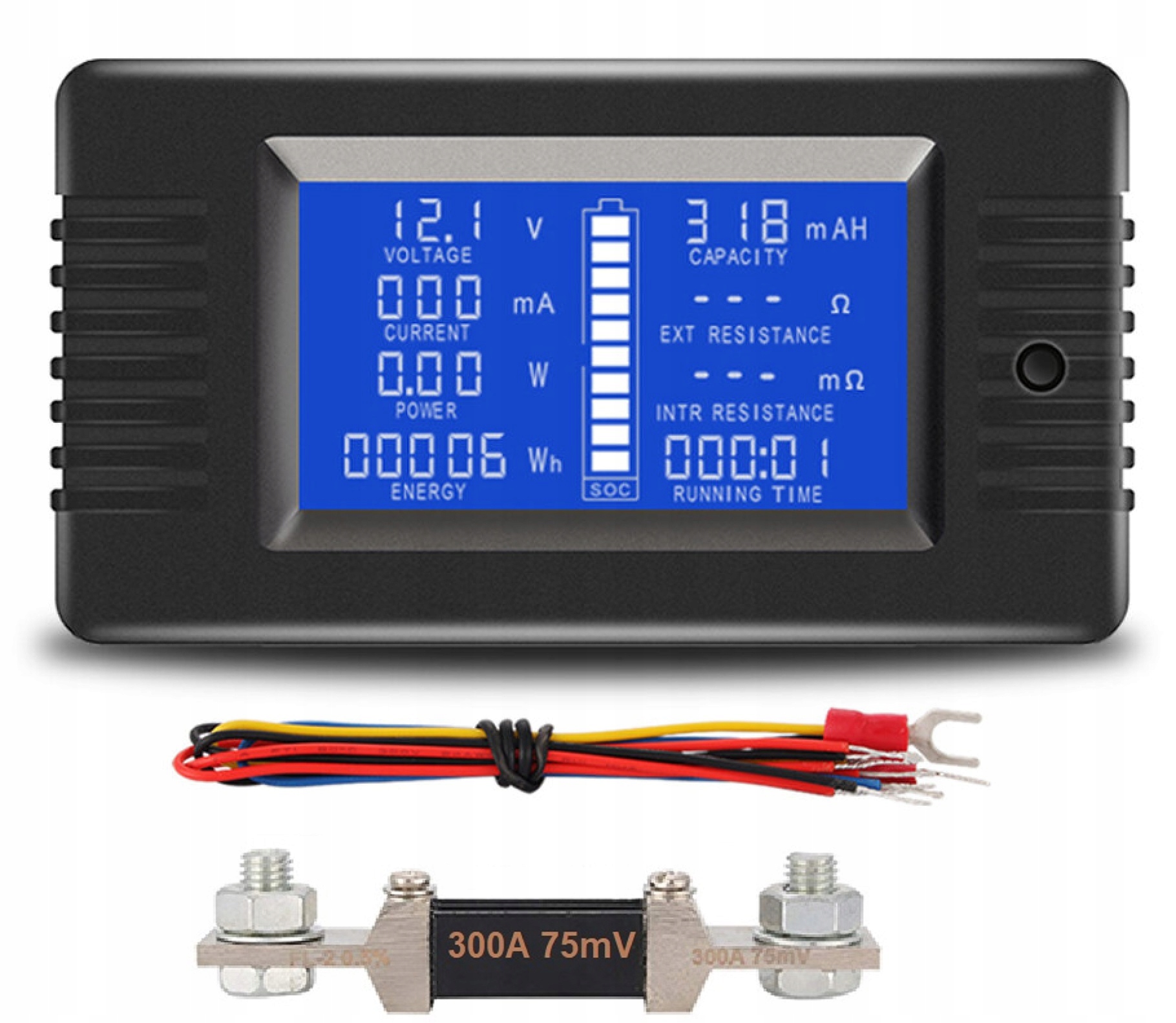 

Tester Licznik DC Akumulatorów 9w1 Bocznik 300A