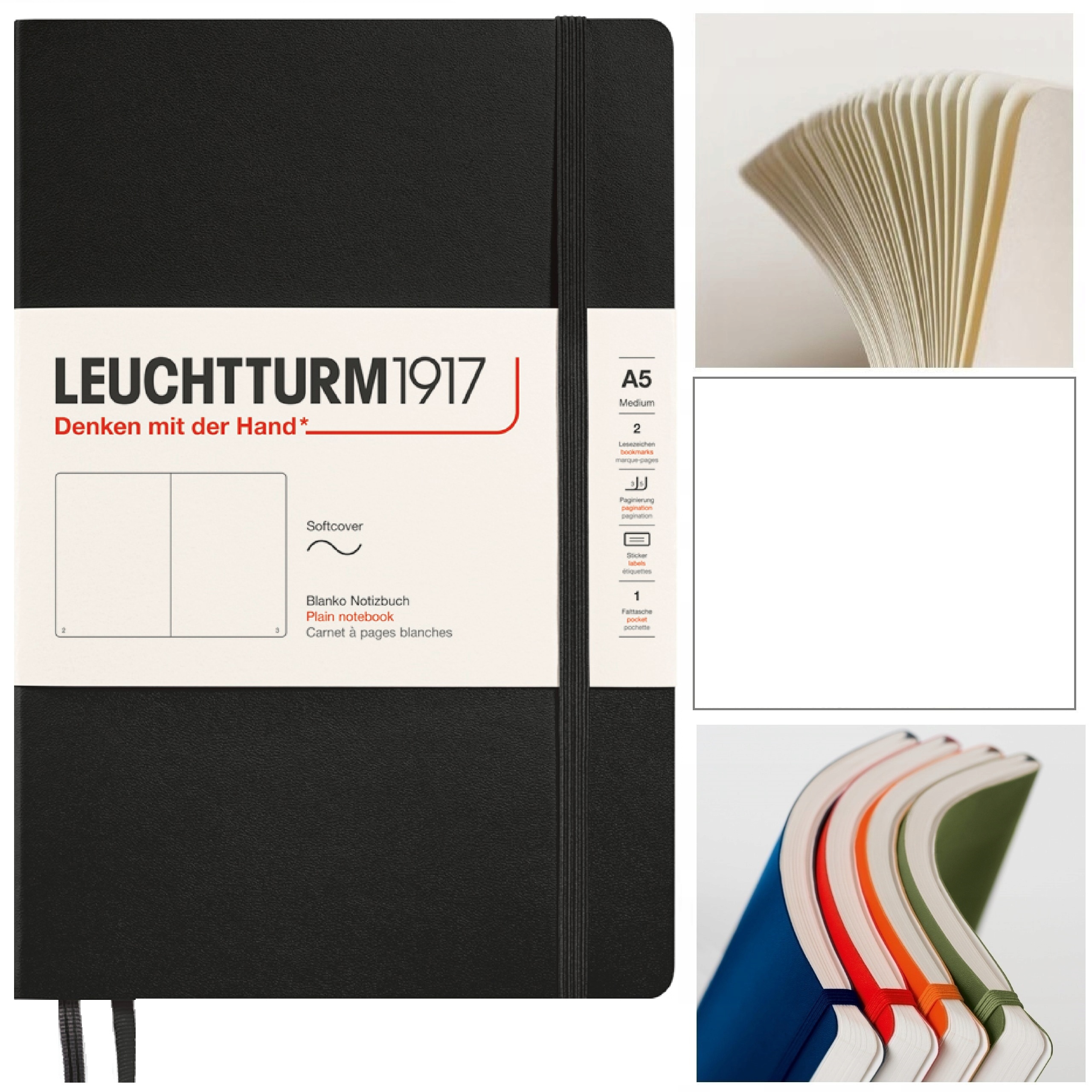 LEUCHTTURM1917 Notatnik Notes A5 Gładki miękka oprawa szkicownik Czarny