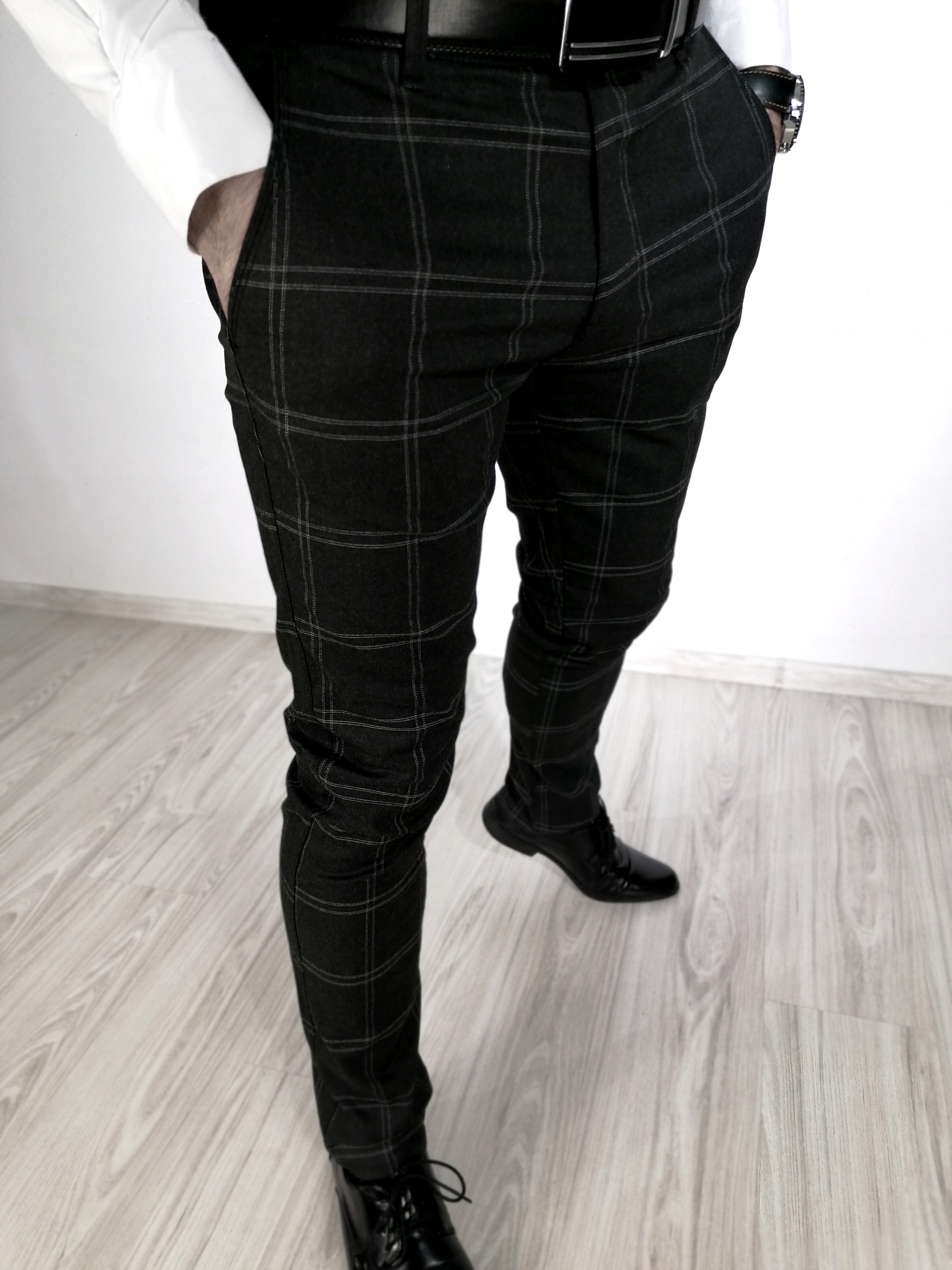 2S Męskie grafitowe eleganckie spodnie w kratę 36 Marka inna