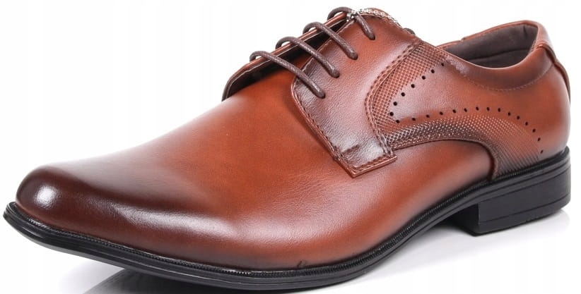 MĘSKIE PÓŁBUTY WIZYTOWE ELEGANCKIE PANTOFLE CASUAL BRĄZOWE LICOWE Kolor brązowy