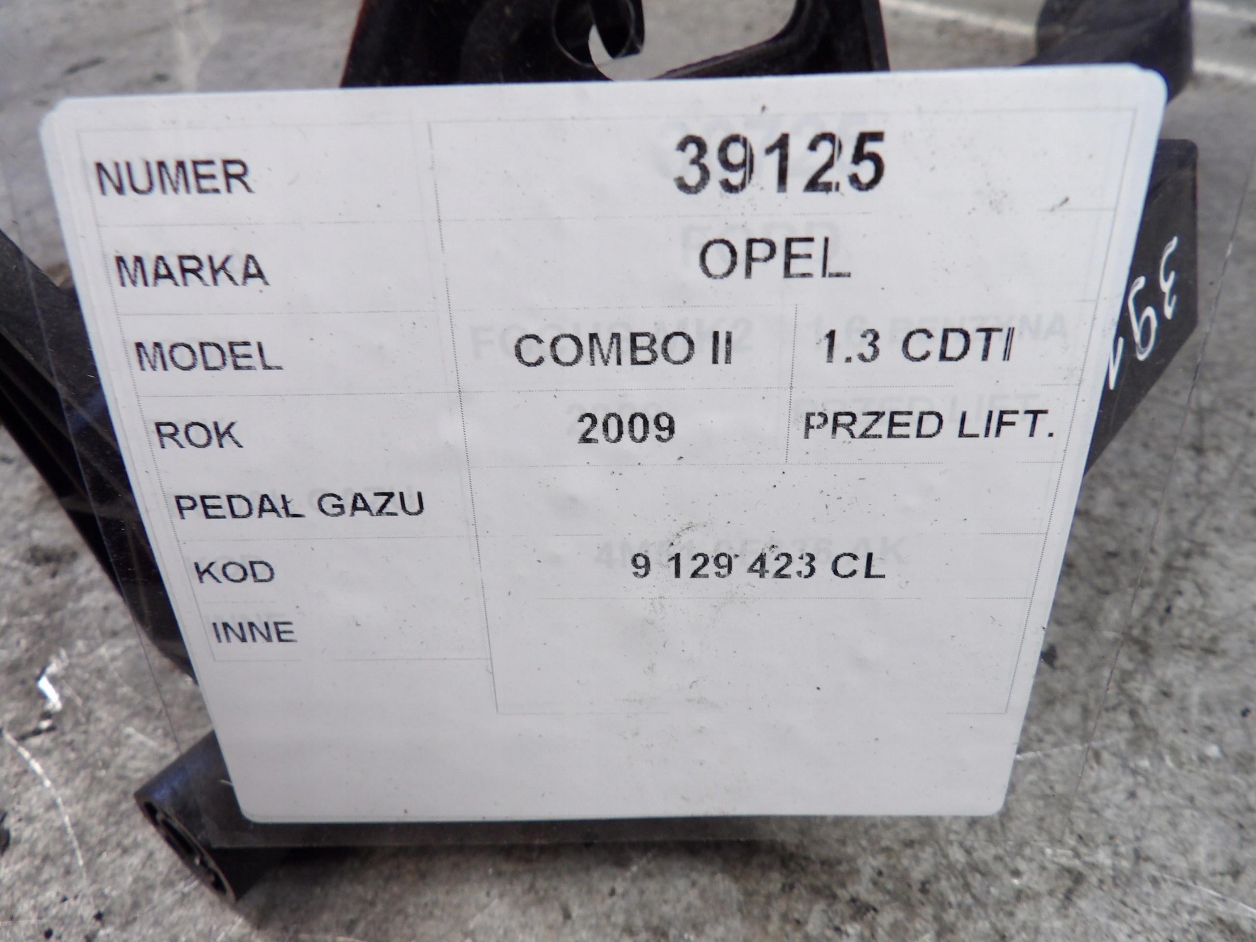 Opel Combo II accelerator pedal 1,3CDTI 9129423CL 6PV008110-00