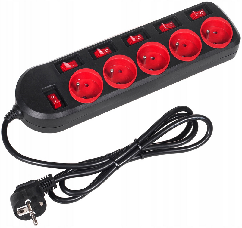 LISTWA ZASILAJĄCA PRZEDŁUŻACZ Z WYŁĄCZNIKAMI 5 GNIAZD 1,5m Stan opakowania oryginalne