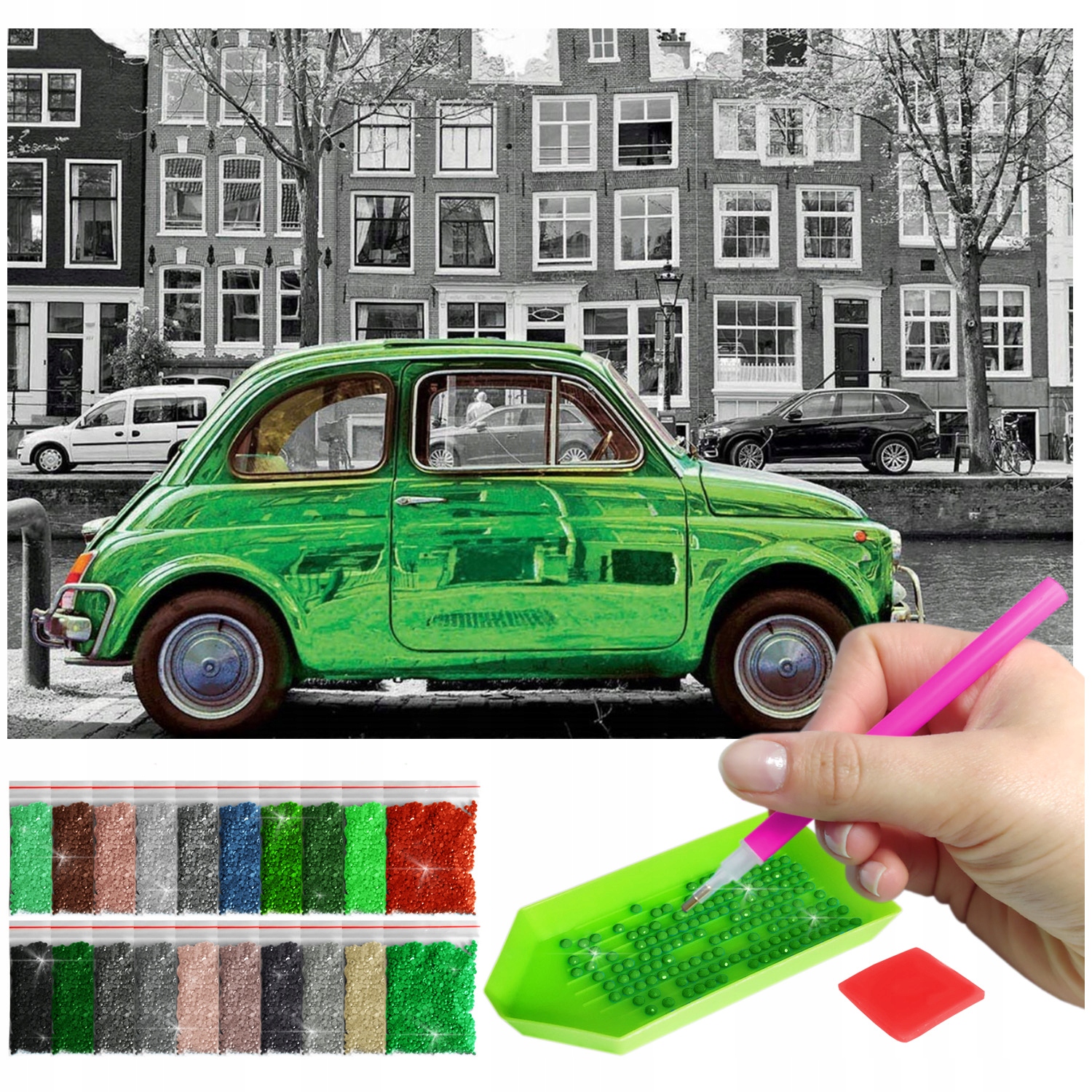 Auto Výšivka Diamantový diamond painting mozaika zelená holandsko 60x40cm