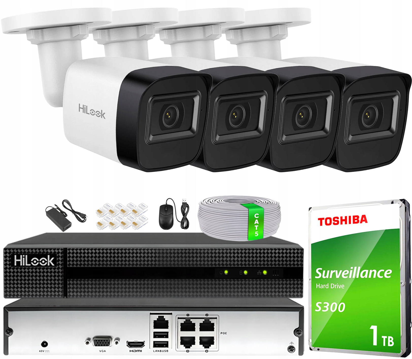 Zestaw do monitoringu 4 Kamery 4Mpx IPCAM-B4-P Rejestrator 4x PoE Dysk