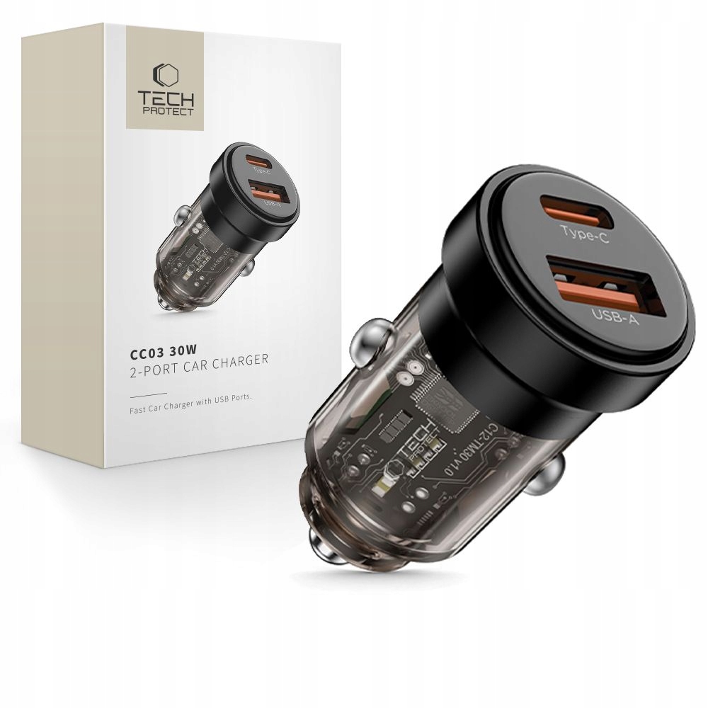 Tech- Protect CC03 2- Port Car Charger Pd 30W QC3. 0 Black Tech- Protect