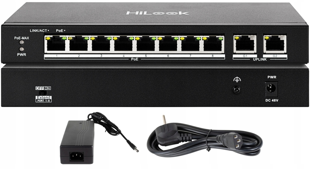 Switch PoE 10-portový 8x PoE 2x Uplink pro kamery HiLook Hikvision SW-10-POE