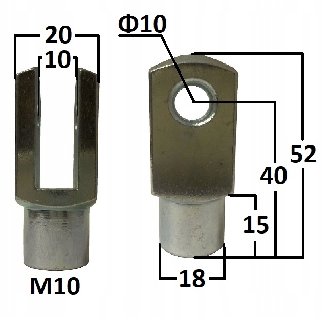 

Przegub widełkowy otwór 10mm gwint M10 dł. 40mm
