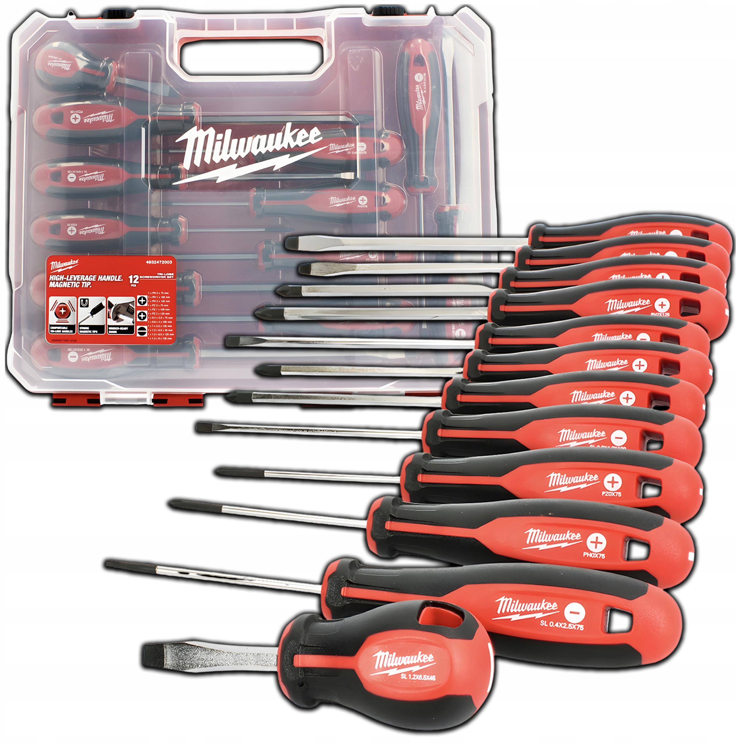 Sada šroubováků Milwaukee Ploché 12 ks v kufříku Magnetické šroubováky