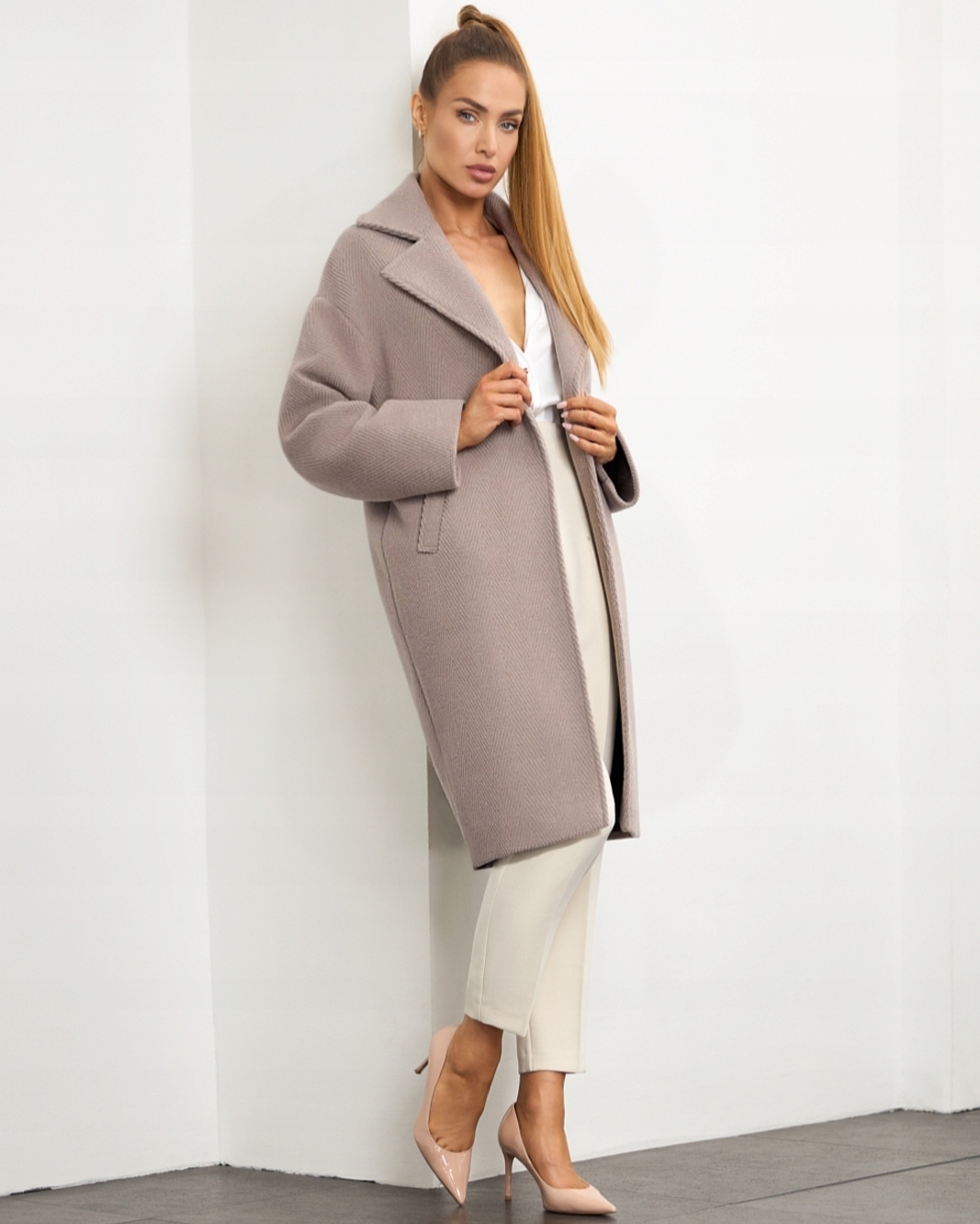 Zartex dámský kabát bez kapuce s krabicovým pruhem Neya natural AW25 vel. S