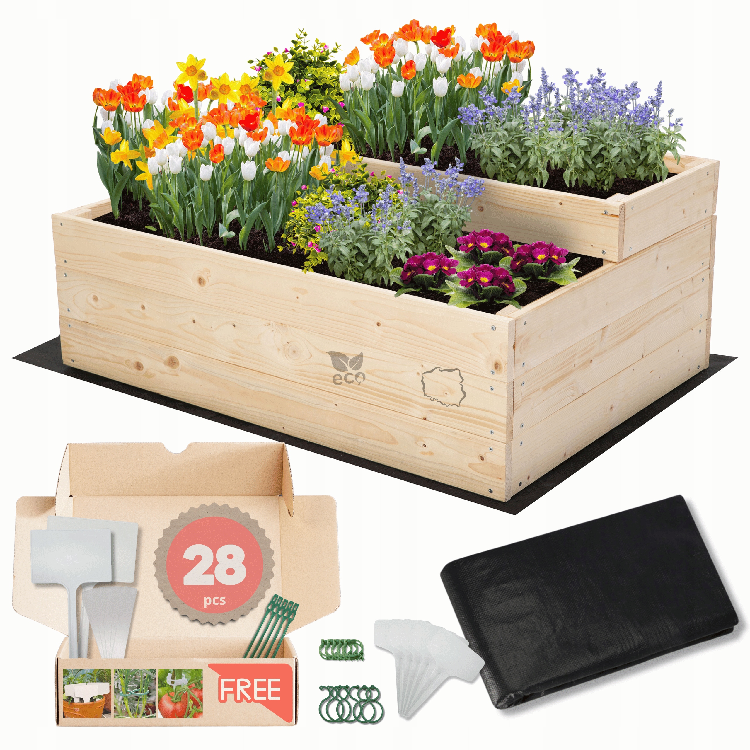 Vyvýšený záhon zeleninová zahrada dřevěný patrový květináč 36x90x60 eko