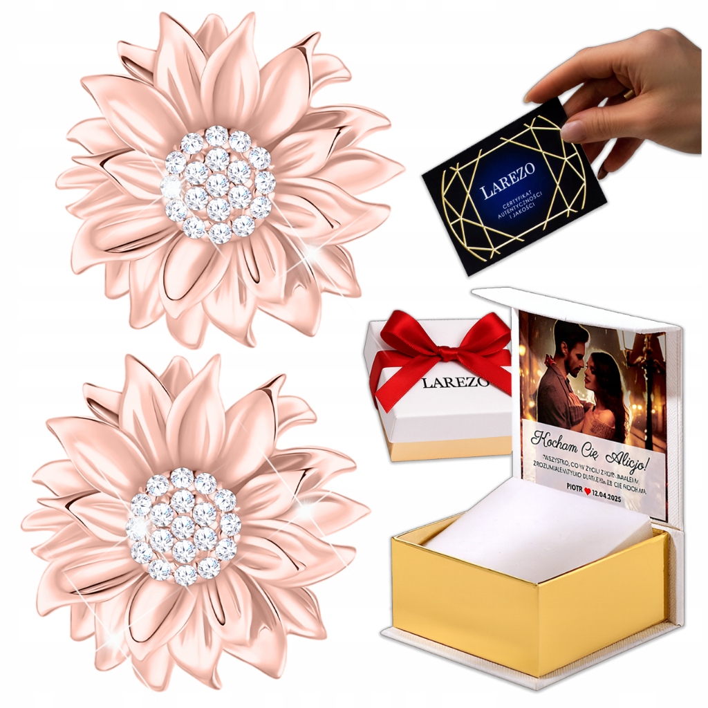 Náušnice Pozlacené 925 Květiny se Zirkony Květina Květiny Slunečnice Potisk