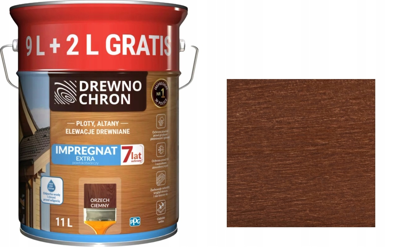 Drewnochron, Extra Nátěrová Impregnace 11 L, Tmavý Ořech -7 Let (9 L+2 L)