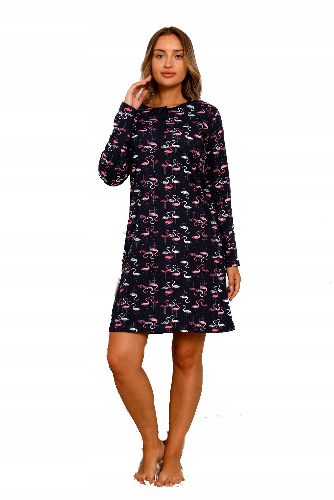 Koszula nocna długi rekaw koszulka damska L/XL Dekolt okrągły