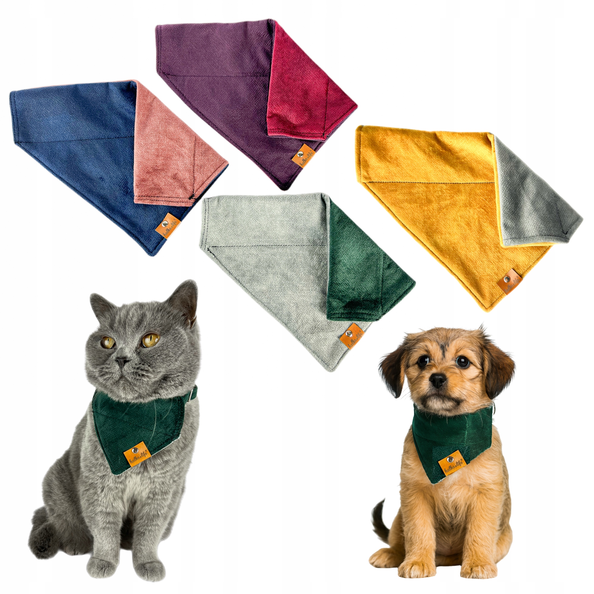 Levně Nákrčník pro psa, sada 4 šátků na obojek pro psa nebo kočku, 7 barev, S