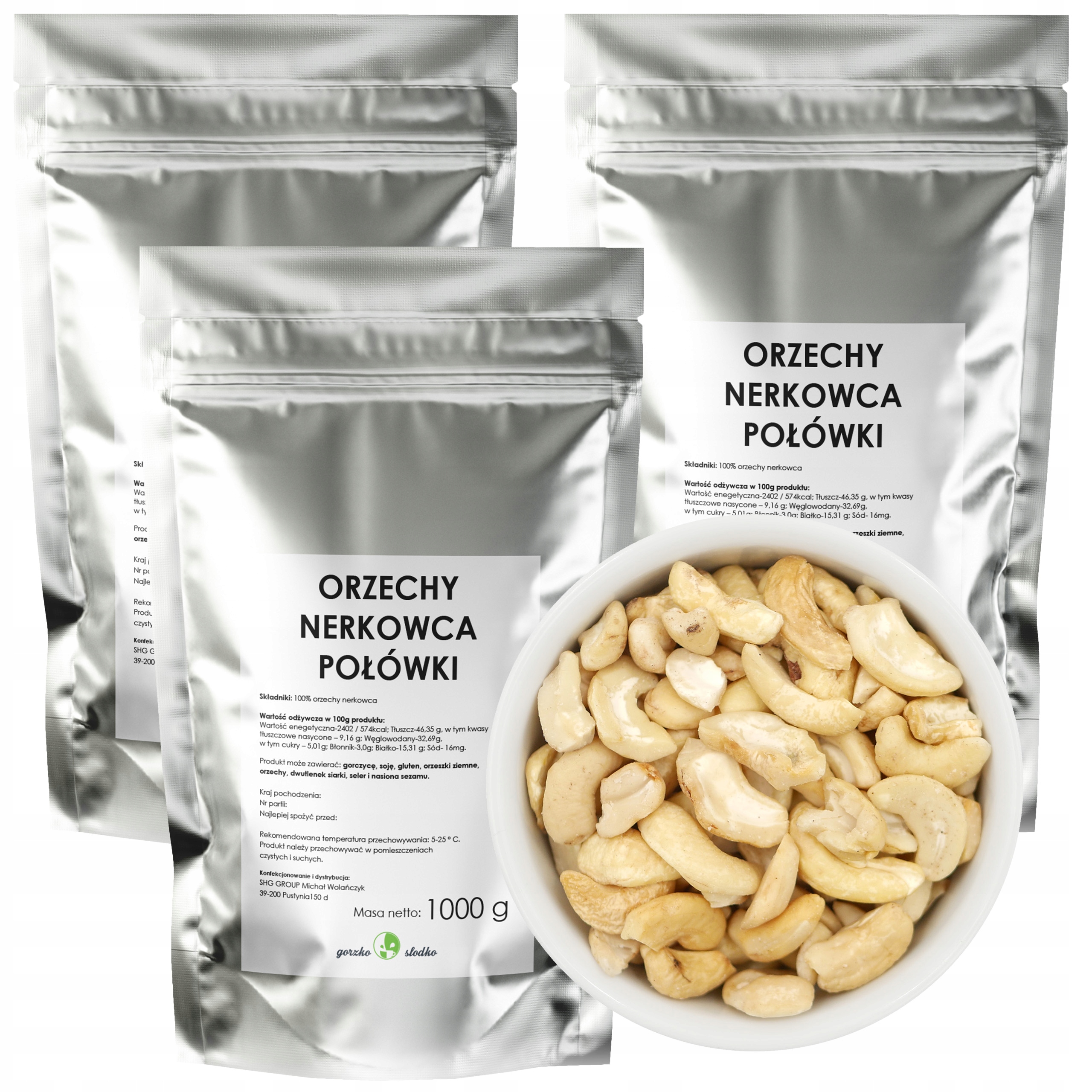 Orzechy nerkowca 3 kg Połówki naturalne bez soli Zdrowa przekąska