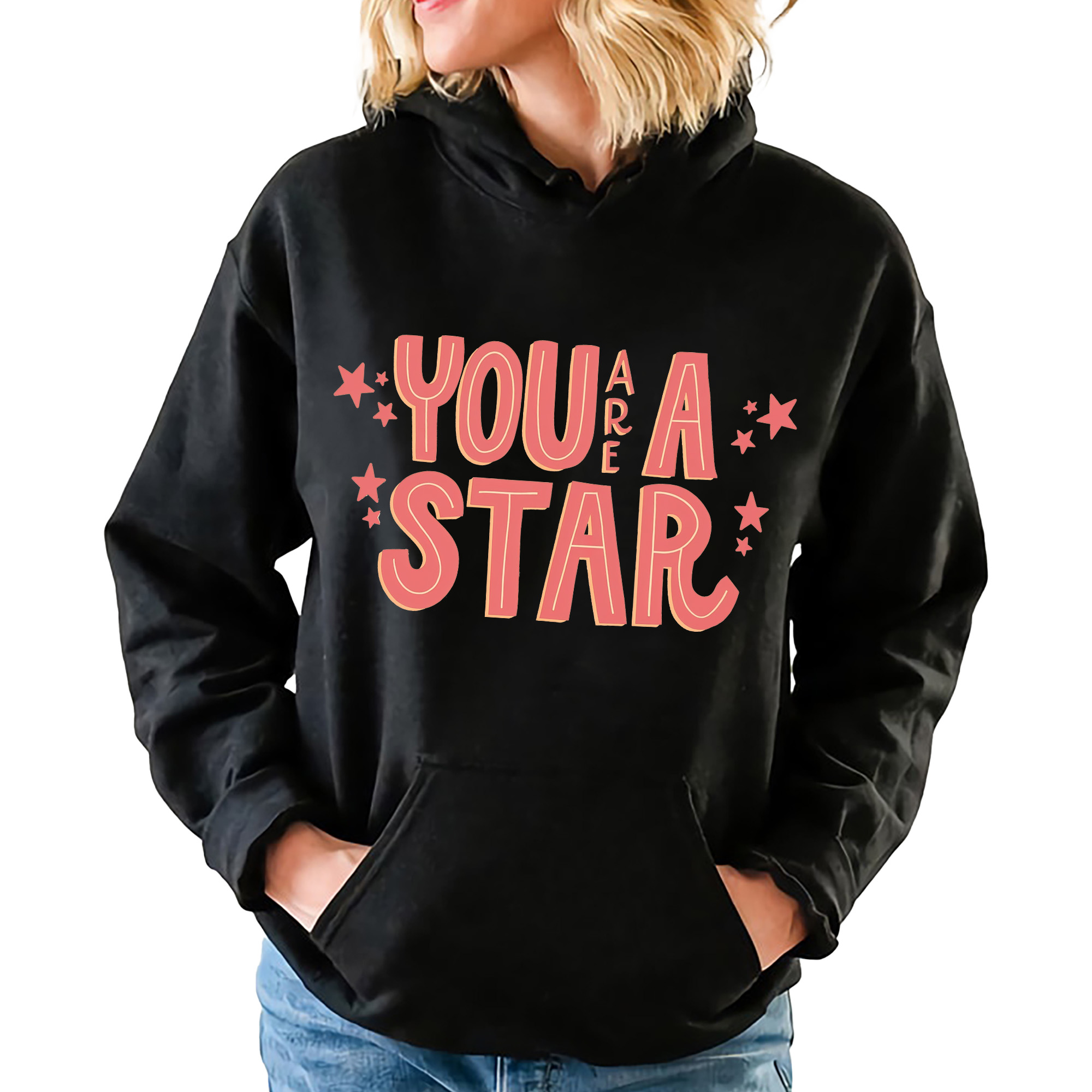 Černá mikina s kapucí Dárek pro ženy You Are Star Velikost S