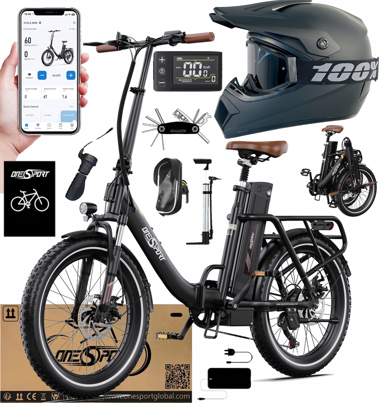 Onesport OT16-2 Elektrokolo 250W 25KM/H 48V 17AH 120KM 20*3" +Dárek