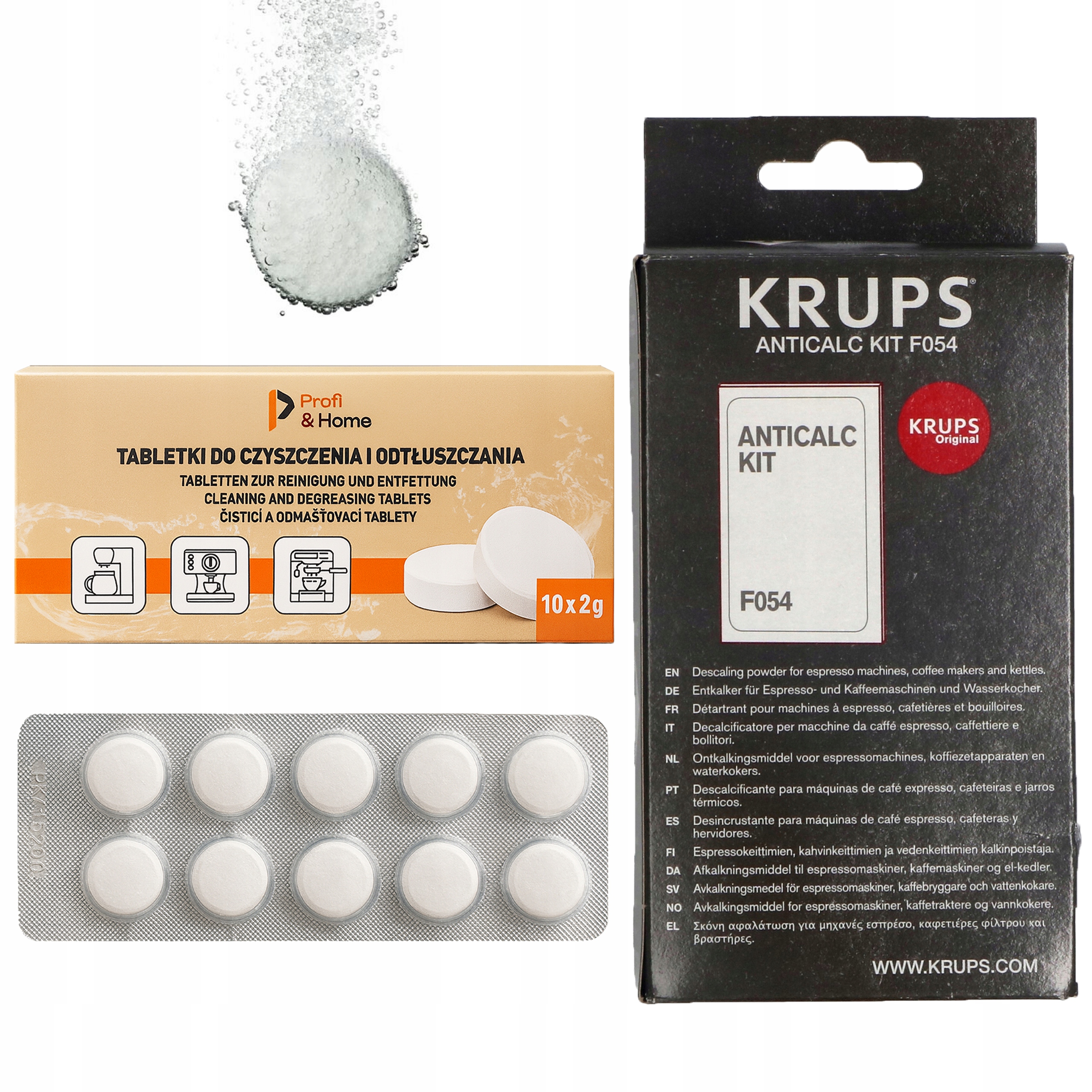 Zestaw do czyszczenia ekspresu Odkamieniacz Krups F054 2x40g Tabletki 10szt