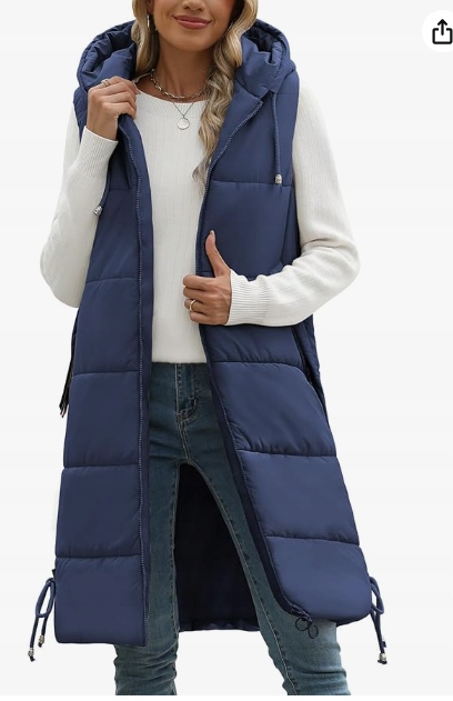 Tuopuda Dlouhá dámská vesta bez rukávů, zimní péřová bunda, velikost S