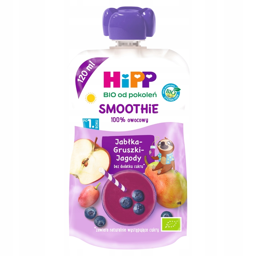 HiPP BIO Smoothie Mus jabłka gruszki jagody 120ml po 1 roku Marka Hipp