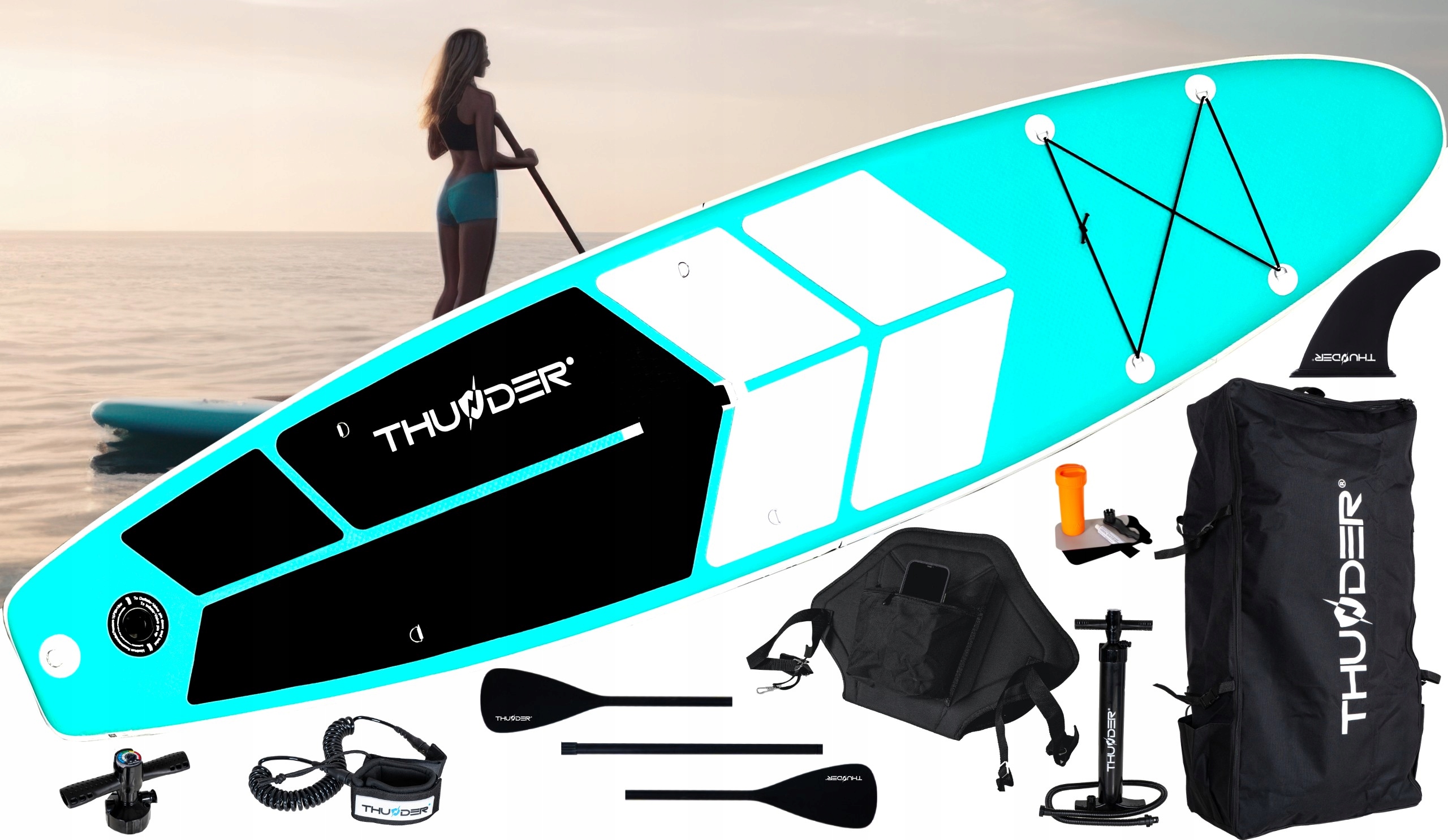 POMPOWANA DESKA SUP 320CM WYPORNA STABILNA STAND UP PADDLE ZESTAW Z WIOSŁEM Model COAST-2