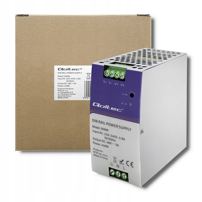 Napájací zdroj Din Qoltec 240W 48V 5A priemyselný pre Cnc automatizáciu skríň