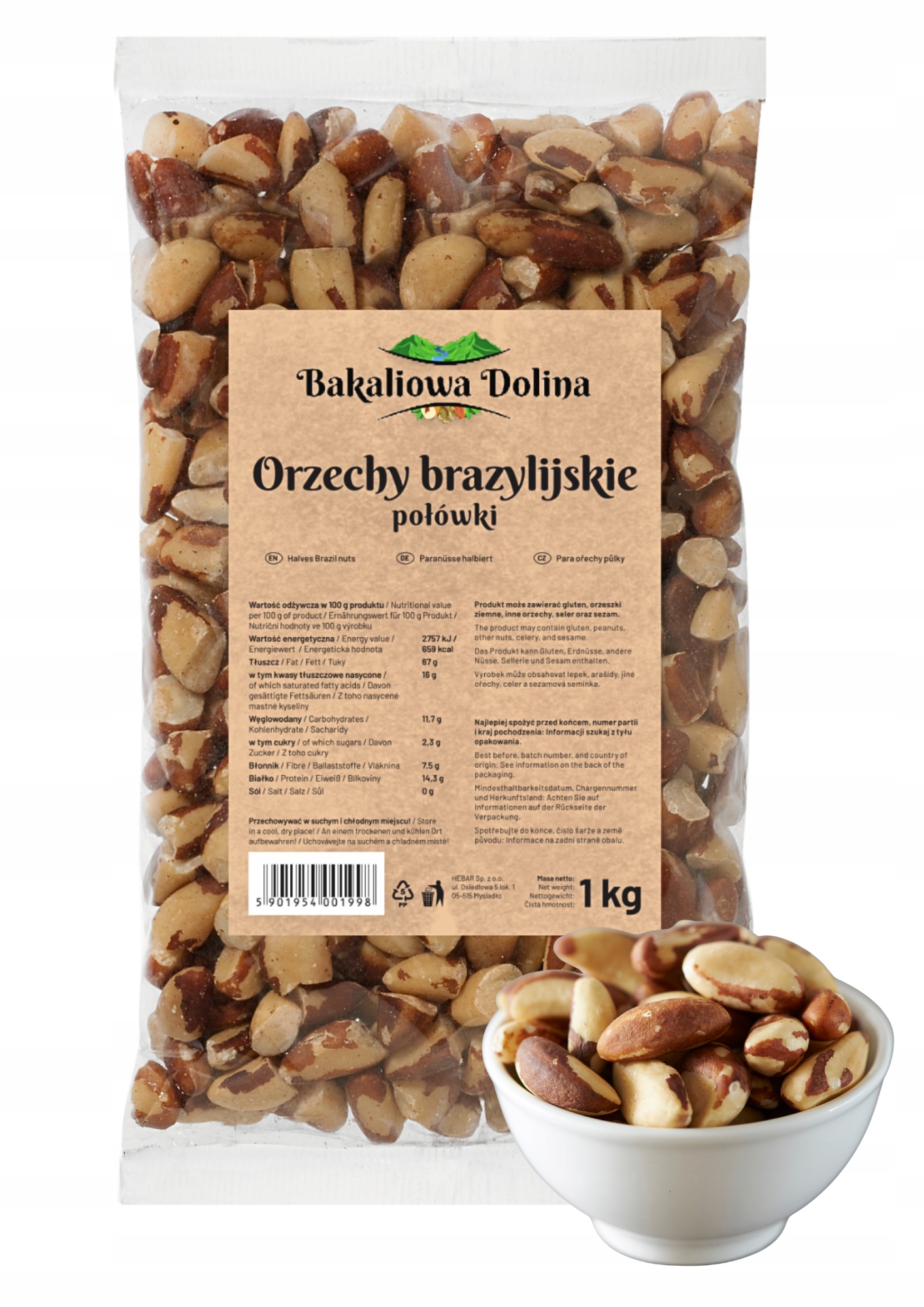 Levně Brazilské Ořechy Půlky 1 kg Ořechy Zdroj Selenu Bakaliowa Dolina