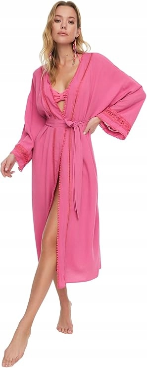 Trendyol Růžová Plážová Tunika S Ažurovým Lemováním, Velikost 5A