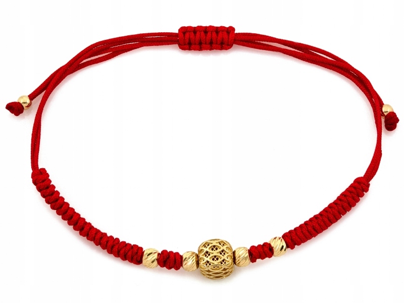 Zlatý náramek 585 s ažurovou kostkou a kuličkami, červená, módní, velikost 14k