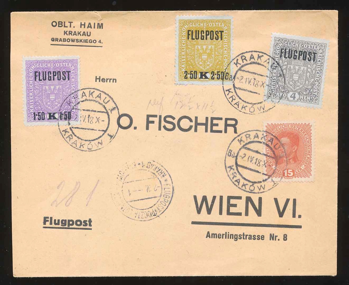 1918 PIERWSZY LOT KRAKÓW-WIEDEŃ, Fi.26a.