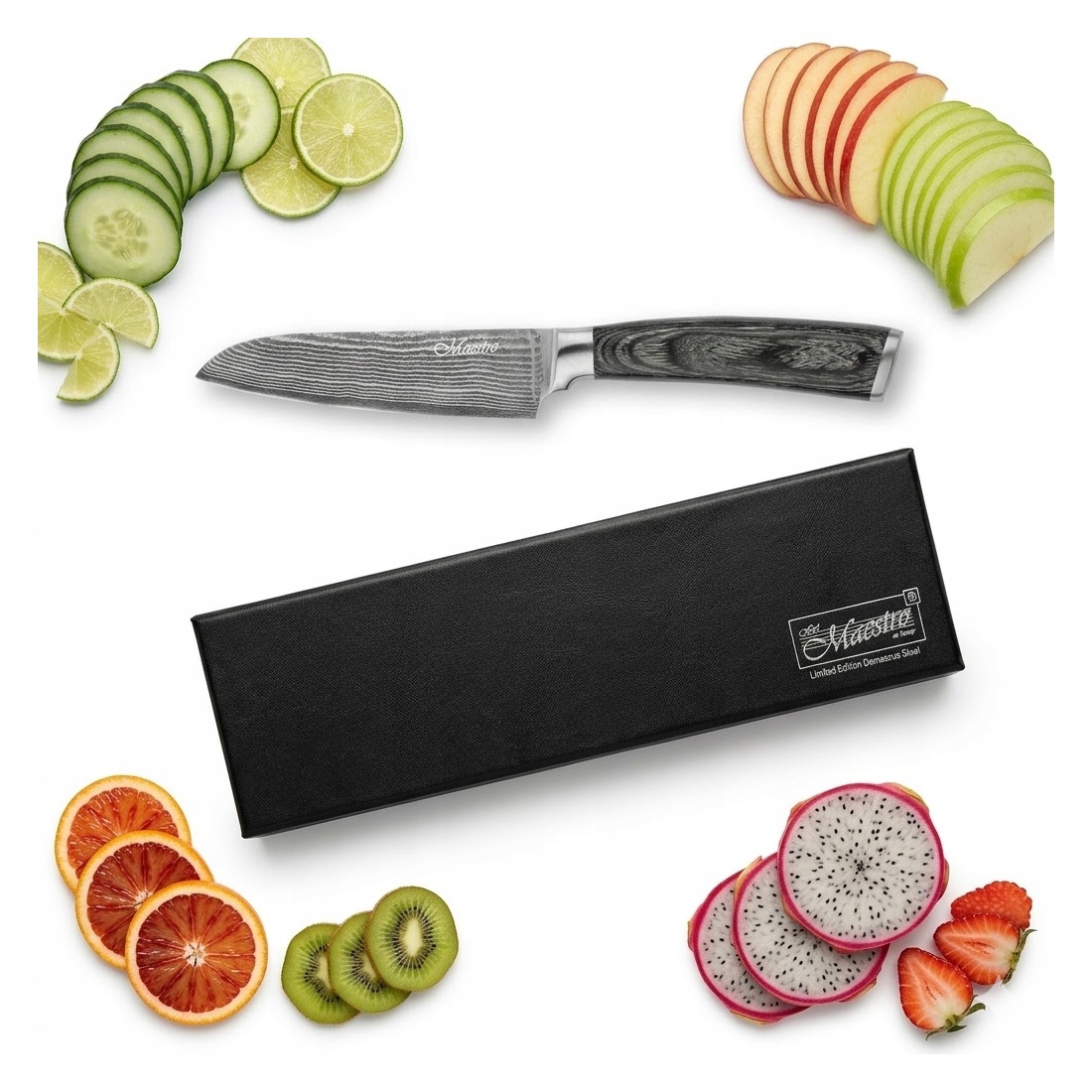 Pevný Nůž Santoku 5" ocel damascénská Maestro MR-1482 kuchyňský pouzdro