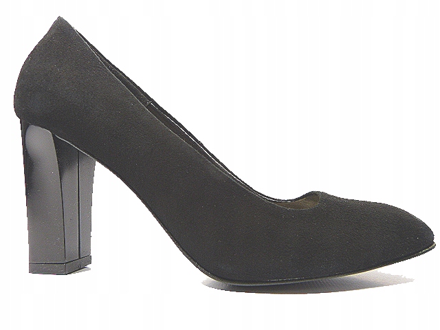 černé semišové kožené lodičky, stabilní podpatek Sala 37