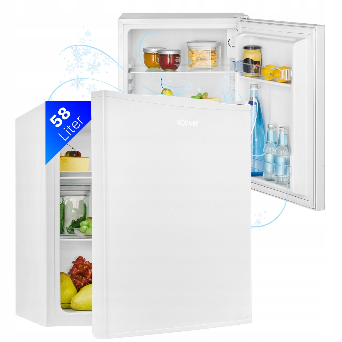 Lodówka Podblatowa 58L Bomann Kb 7347 Mini Minibar Cicha Hotelowa Biała