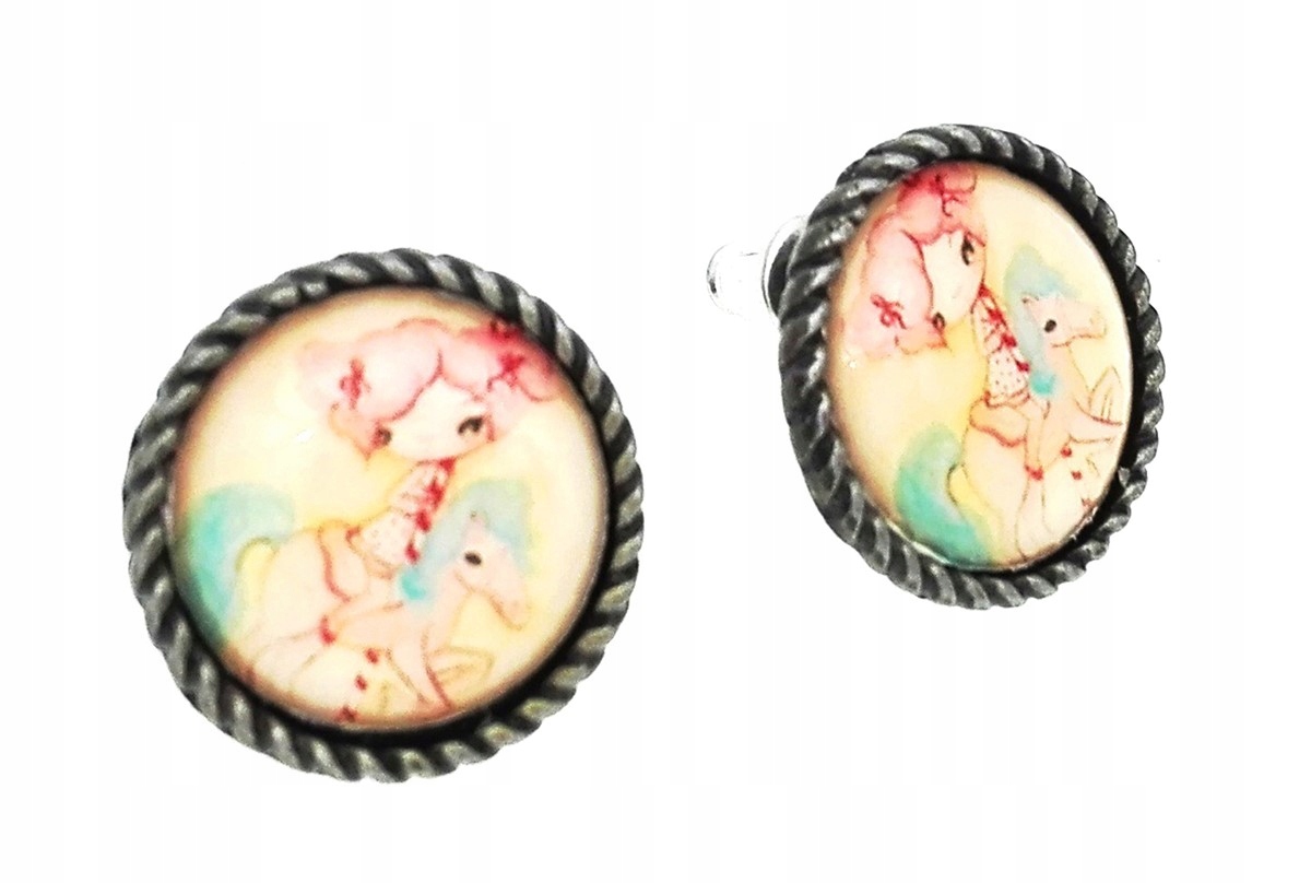 

Kolczyki koła grafiki dziewczynka i konik