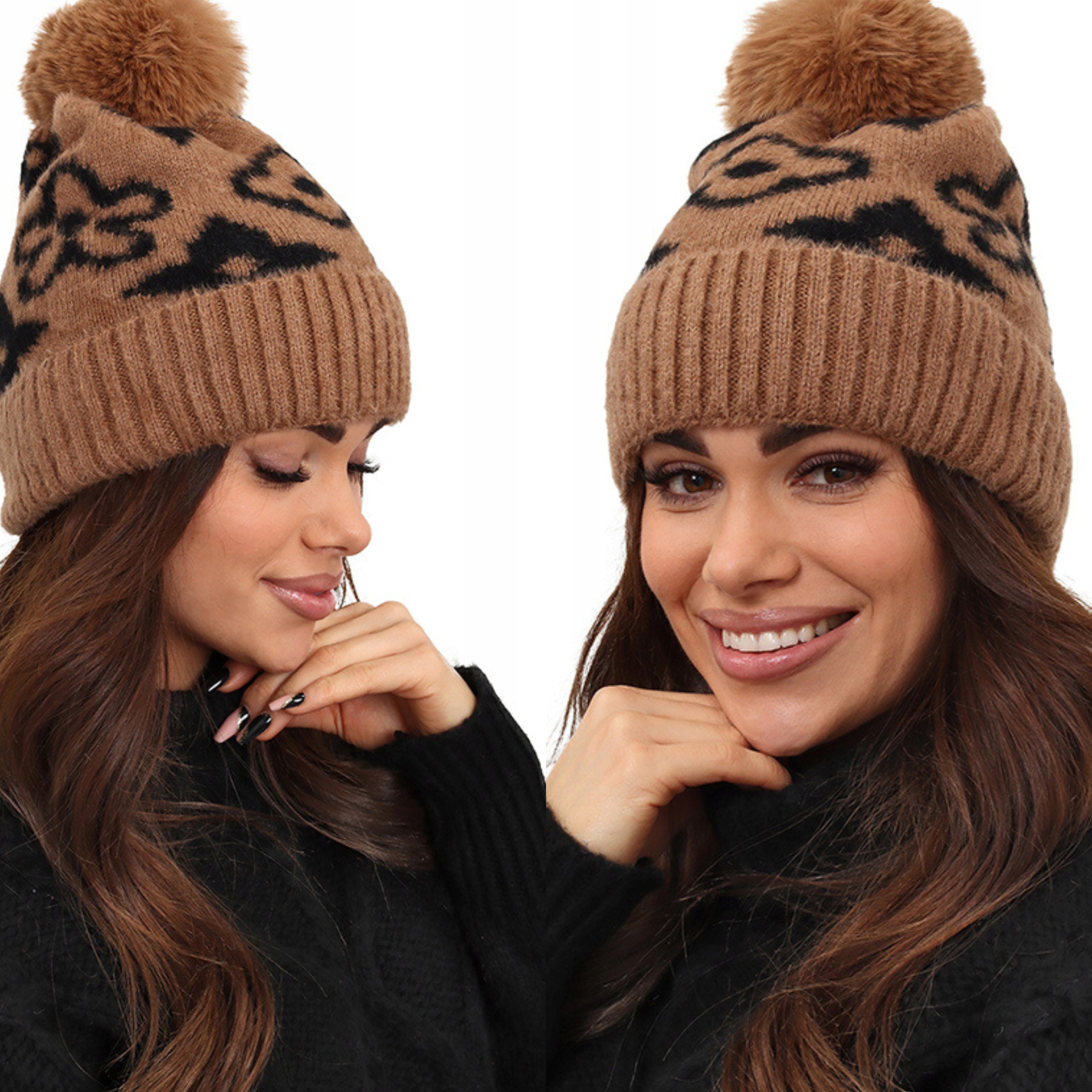 

Czapka Ciepła Alpaka Pompon Polar Camel-czar 2515