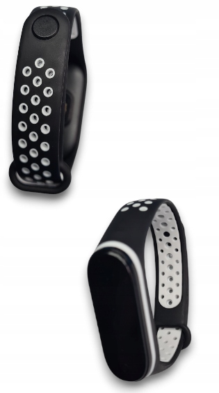 Opaska Silikonowa do Xiaomi Mi Band 3 Mocny Perforowany Czarno Biały Pasek