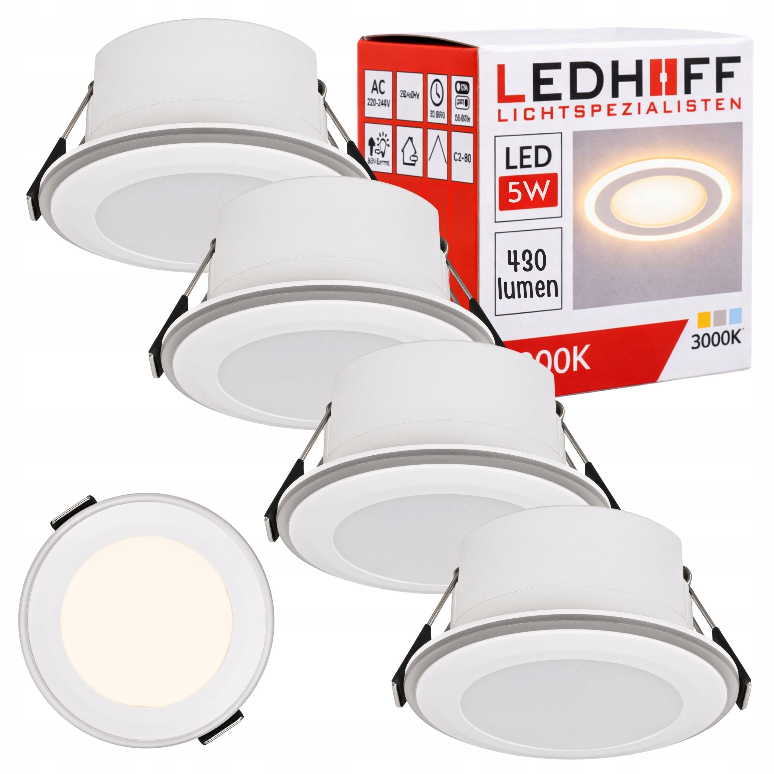 Led podomítkové stropní svítidlo 5W malé, teplé světlo, stmívač x4