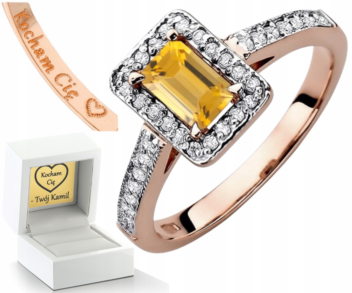 Růžové Zlato Prstýnek S Citronem A Diamanty Zlato 585 Dárek Gravírování