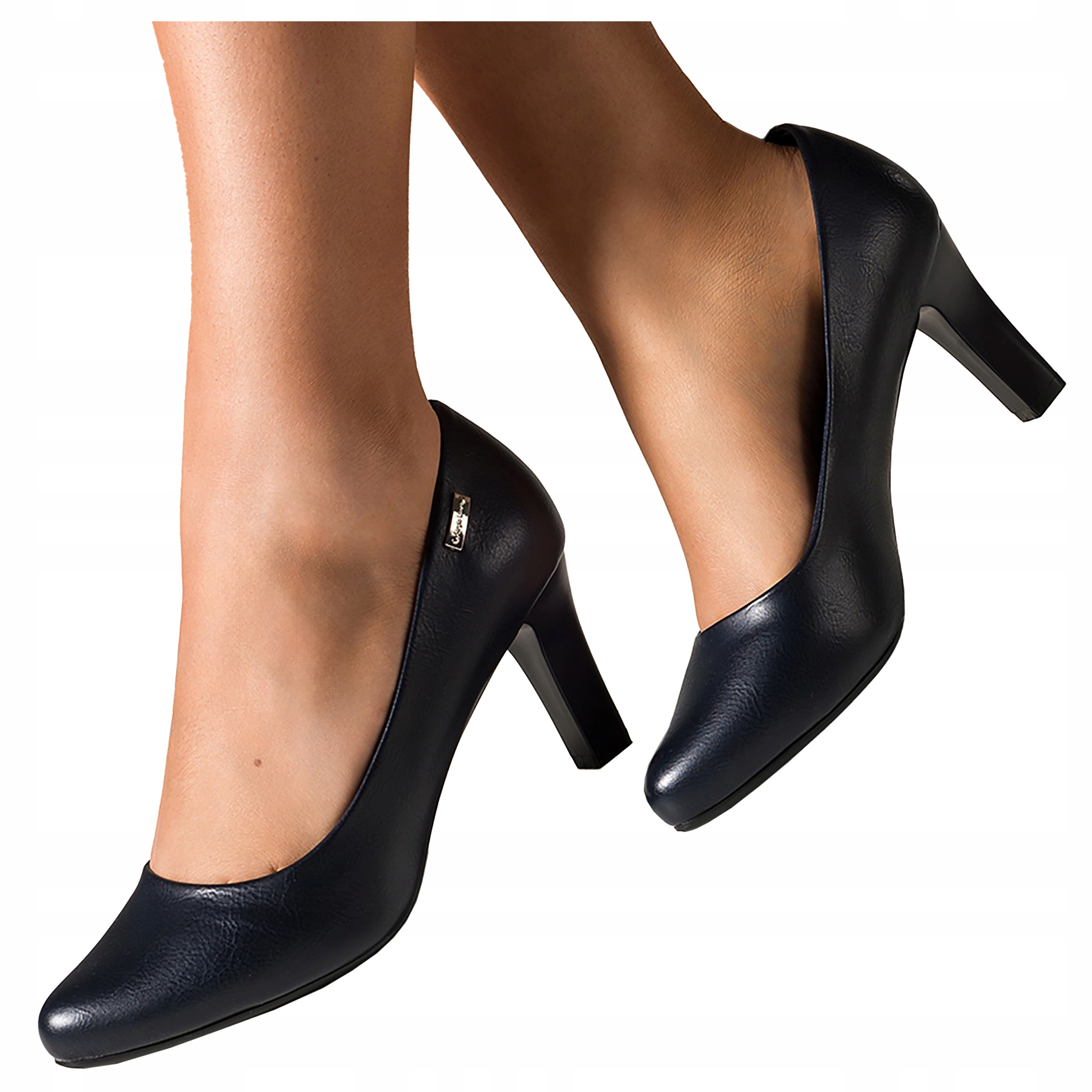 Čelovka Tmavě modrá Dámská Kožená Vložka Pohodlná Na Podpatku Sloupku r 39