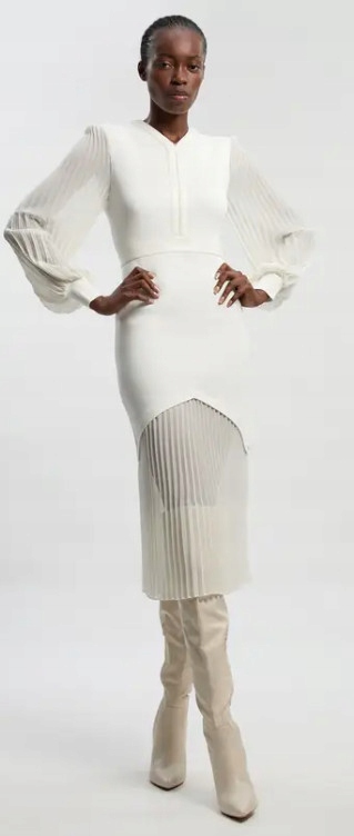 Bílá Šaty Sukně S Ozdobnými Rukávy A Spodní Částí Karen Millen S