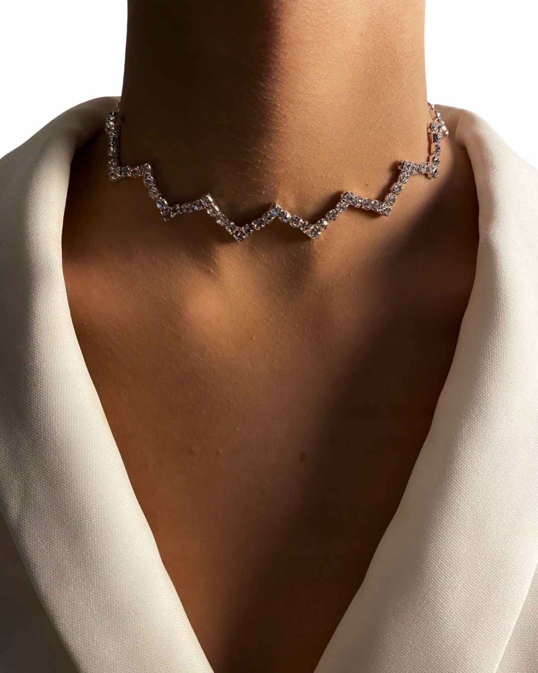 

Srebrny naszyjnik Choker łańuszek Cyrkonie