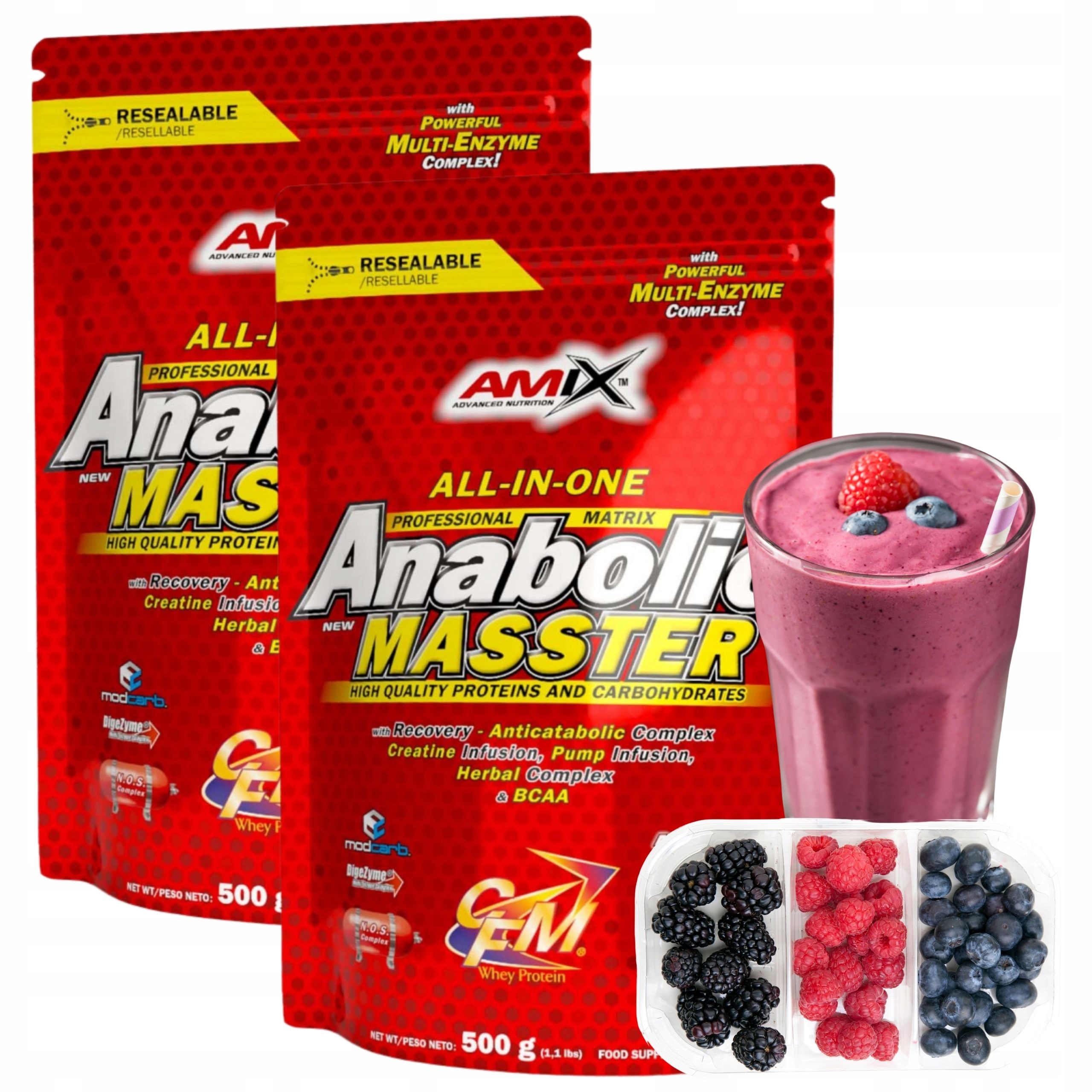 Kondicionéry na svalovou hmotu Bulk Gainer Protein Mix Kreatin Carbs Ovocný 500g