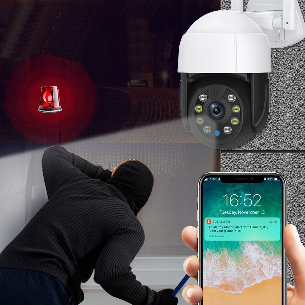 KAMERA ZEWNĘTRZNA OBROTOWA WIFI TUYA SMART 5MPX Typ kamery kolorowa na podczerwień