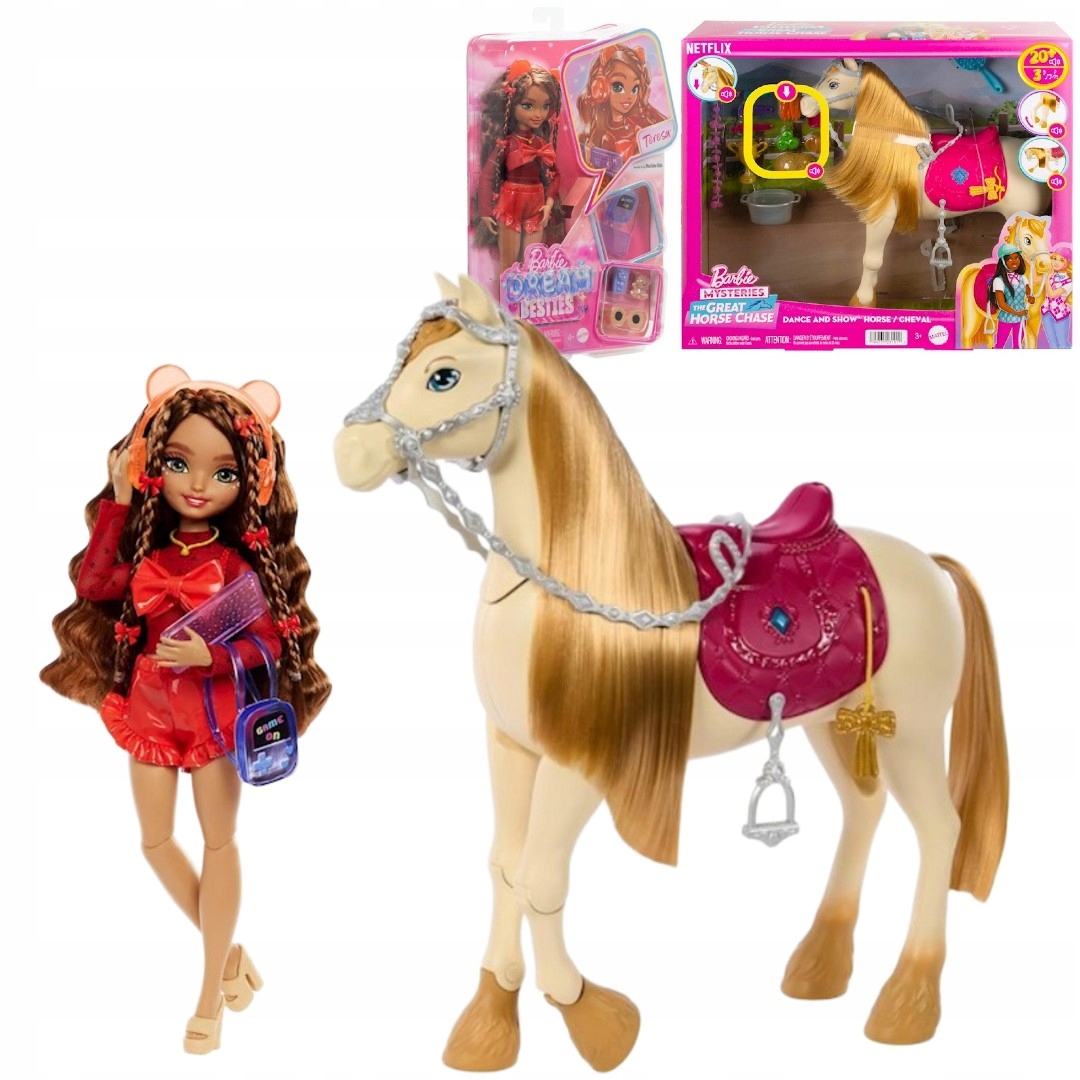 Barbie Zestaw Lalka Malibu Besties Interaktywny Koń Tornado HYC23 HXJ42