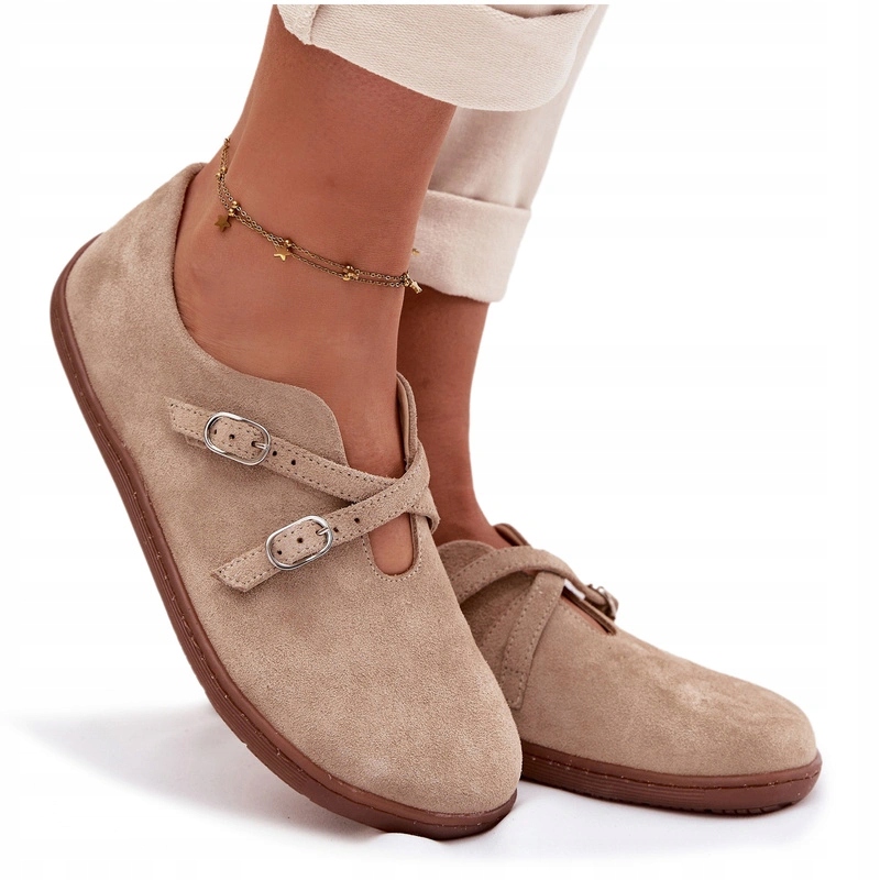 Dámské Barefoot Semišové Polobotky S Pruhy Zazoo N1271, Béžové, Velikost 41