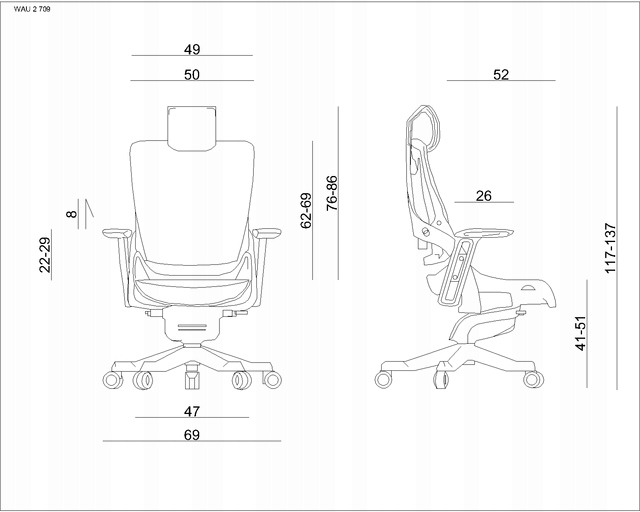 Ergonomiczny fotel biurowy Wau 2 design ergo Szerokość mebla 69 cm